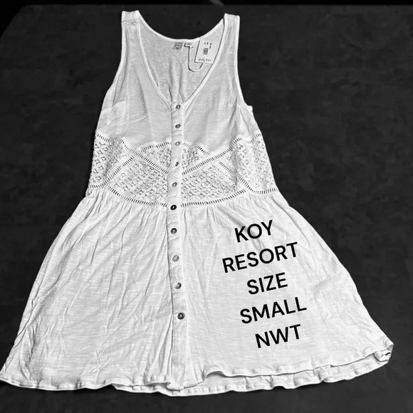 KOY RESORT WHITE SM, crochet ,button front beach cover, deep V-neck - Picture 1 of 13